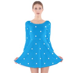 Mages Pinterest White Blue Polka Dots Crafting Circle Long Sleeve Velvet Skater Dress by Alisyart