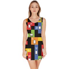 Mobile Phone Signal Color Rainbow Sleeveless Bodycon Dress