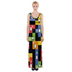 Mobile Phone Signal Color Rainbow Maxi Thigh Split Dress