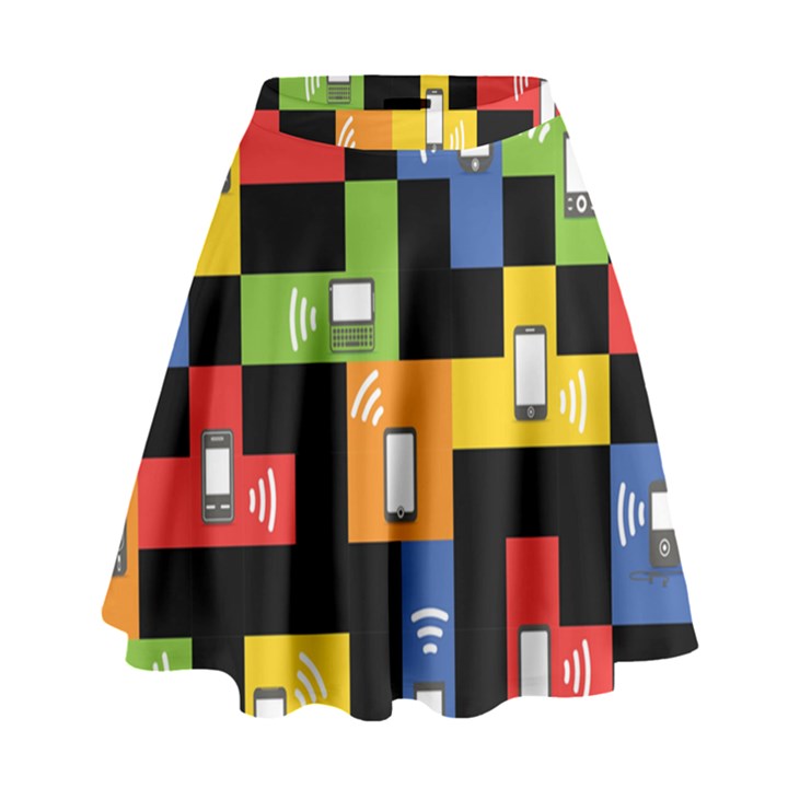 Mobile Phone Signal Color Rainbow High Waist Skirt