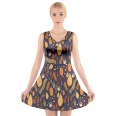 Macaroons Autumn Wallpaper Coffee V-neck Sleeveless Skater Dress