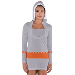 Orange Gray Scallop Wallpaper Wave Women s Long Sleeve Hooded T-shirt