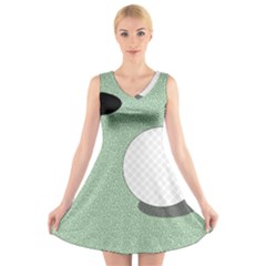 Golf Image Ball Hole Black Green V-neck Sleeveless Skater Dress