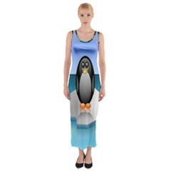 Penguin Ice Floe Minimalism Antarctic Sea Fitted Maxi Dress