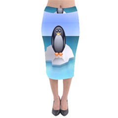 Penguin Ice Floe Minimalism Antarctic Sea Velvet Midi Pencil Skirt by Alisyart