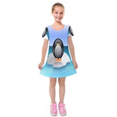 Penguin Ice Floe Minimalism Antarctic Sea Kids  Short Sleeve Velvet Dress by Alisyart