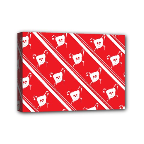 Panda Bear Face Line Red White Mini Canvas 7  X 5 