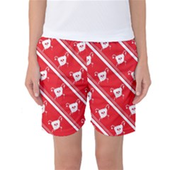 Panda Bear Face Line Red White Women s Basketball Shorts