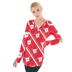 Panda Bear Face Line Red White Women s Tie Up Tee by Alisyart