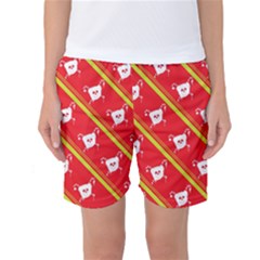 Panda Bear Face Line Red Yellow Women s Basketball Shorts by Alisyart