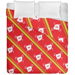 Panda Bear Face Line Red Yellow Duvet Cover Double Side (california King Size) by Alisyart