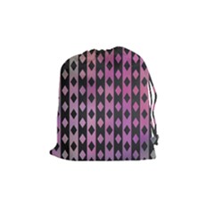 Old Version Plaid Triangle Chevron Wave Line Cplor  Purple Black Pink Drawstring Pouches (medium)  by Alisyart