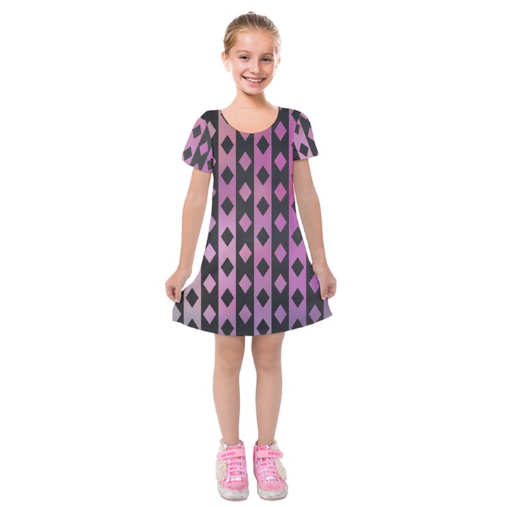 Old Version Plaid Triangle Chevron Wave Line Cplor  Purple Black Pink Kids  Short Sleeve Velvet Dress