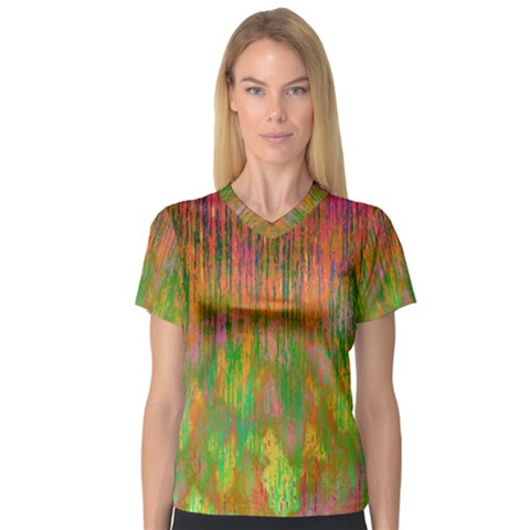 Abstract Trippy Bright Melting Women s V-neck Sport Mesh Tee by Simbadda