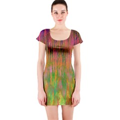 Abstract Trippy Bright Melting Short Sleeve Bodycon Dress