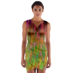 Abstract Trippy Bright Melting Wrap Front Bodycon Dress