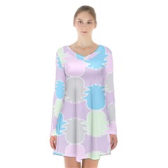 Pineapple Puffle Blue Pink Green Purple Long Sleeve Velvet V-neck Dress by Alisyart