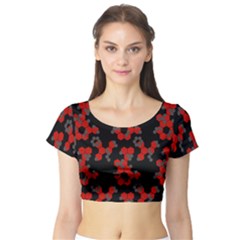 Red Digital Camo Wallpaper Red Camouflage Short Sleeve Crop Top (tight Fit) by Alisyart