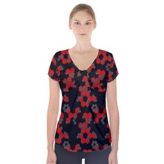 Red Digital Camo Wallpaper Red Camouflage Short Sleeve Front Detail Top