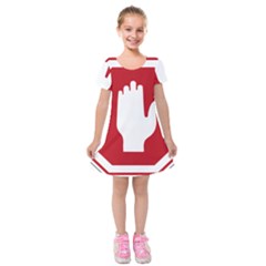 Road Sign Stop Hand Finger Kids  Short Sleeve Velvet Dress by Alisyart