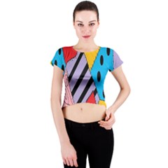 Sally s Patchwork Pattern Crew Neck Crop Top by Alisyart