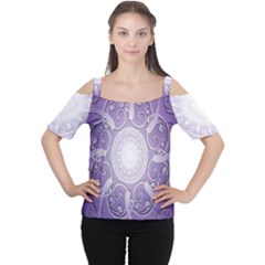 Purple Background With Artwork Women s Cutout Shoulder Tee