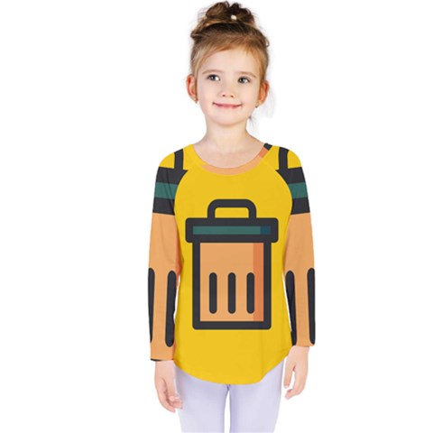 Trash Bin Icon Yellow Kids  Long Sleeve Tee by Alisyart