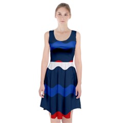 Wave Line Waves Blue White Red Flag Racerback Midi Dress