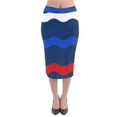 Wave Line Waves Blue White Red Flag Velvet Midi Pencil Skirt by Alisyart