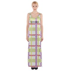 Webbing Plaid Color Maxi Thigh Split Dress by Alisyart
