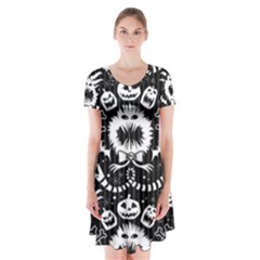 Wrapping Paper Nightmare Monster Sinister Helloween Ghost Short Sleeve V-neck Flare Dress