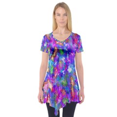 Abstract Trippy Bright Sky Space Short Sleeve Tunic  by Simbadda