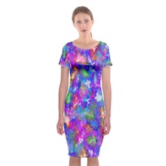 Abstract Trippy Bright Sky Space Classic Short Sleeve Midi Dress