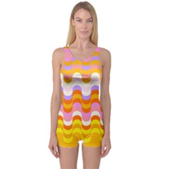 Dna Early Childhood Wave Chevron Rainbow Color One Piece Boyleg Swimsuit