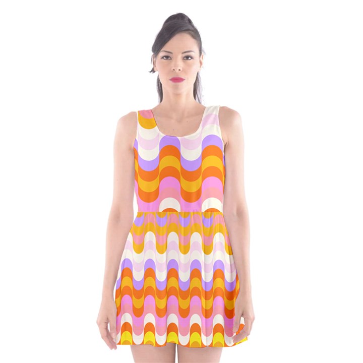 Dna Early Childhood Wave Chevron Rainbow Color Scoop Neck Skater Dress