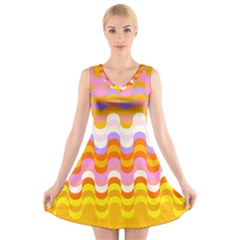 Dna Early Childhood Wave Chevron Rainbow Color V-neck Sleeveless Skater Dress by Alisyart