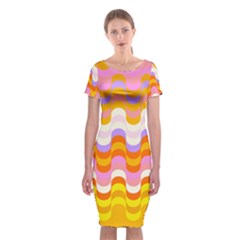 Dna Early Childhood Wave Chevron Rainbow Color Classic Short Sleeve Midi Dress by Alisyart