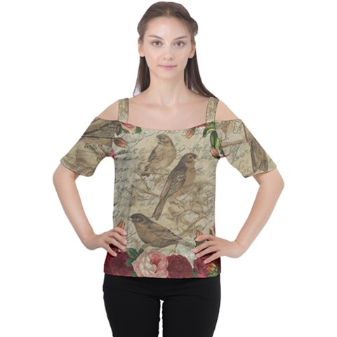 Vintage Birds Women s Cutout Shoulder Tee by Valentinaart