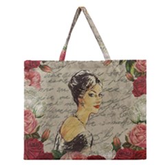 Vintage Girl Zipper Large Tote Bag