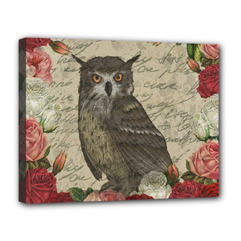 Vintage owl Canvas 14  x 11 