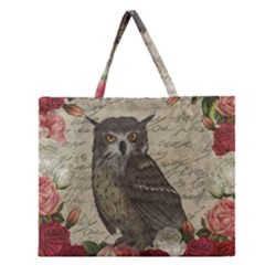 Vintage owl Zipper Large Tote Bag