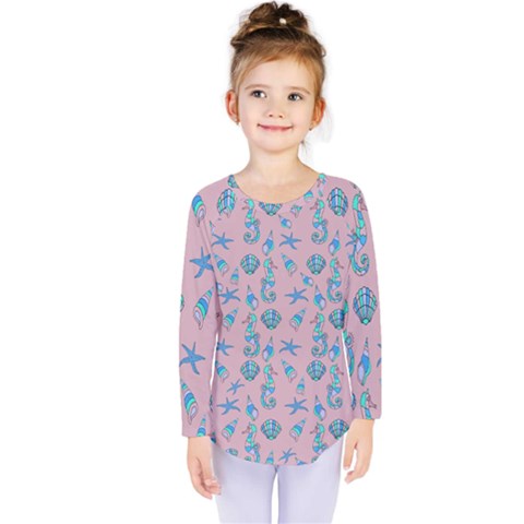 Seahorse Pattern Kids  Long Sleeve Tee by Valentinaart