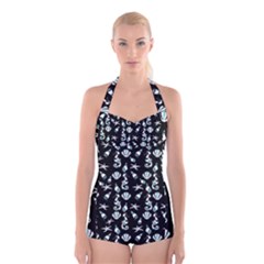 Seahorse Pattern Boyleg Halter Swimsuit 