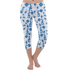 Seahorse Pattern Capri Yoga Leggings by Valentinaart