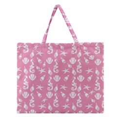 Seahorse Pattern Zipper Large Tote Bag