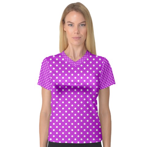 Polka Dots Women s V-neck Sport Mesh Tee by Valentinaart