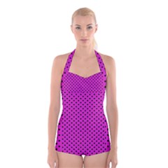 Polka Dots Boyleg Halter Swimsuit 