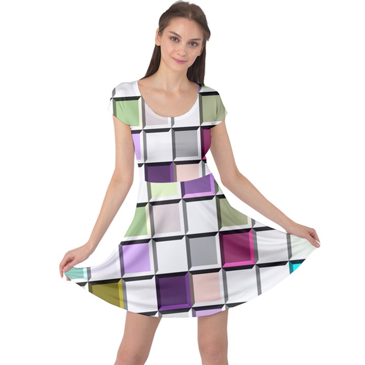 Color Tiles Abstract Mosaic Background Cap Sleeve Dresses