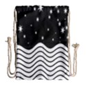 Black And White Waves And Stars Abstract Backdrop Clipart Drawstring Bag (Large) View1