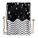 Black And White Waves And Stars Abstract Backdrop Clipart Drawstring Bag (Large) View2